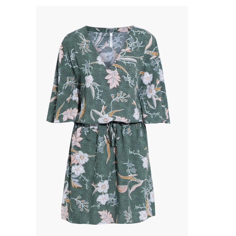 Seafolly Mini Dress Women XS Green New Floral Kimono Sleeve Drawstring Waist